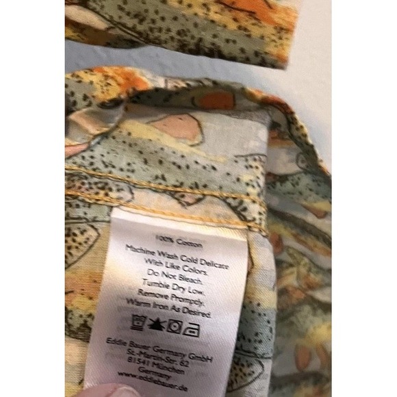 Eddie Bauer Shirt Mens XL Multicolor Trout Fish Print Short Sleeve Button Up - Picture 4 of 4